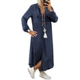 thumbnail image 5 of Quixlent Fall Spring Lady Dress Single-breasted Lapel Loose Long Sleeves Chest Pocket Split Hem Plus Size Dress Solid Color Buttons A-line Daily Wear Maxi Dress, 5 of 8