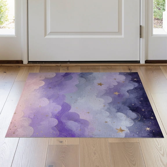 ODIKA 2'x3' Washable Accent Rug Purple Fuzzy Circle Ombre Gradient Swirls Starry Sparkle Round for Bedroom, Nursery, RV, Pet Friendly, Bedside Mat