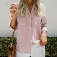 thumbnail image 3 of KZKR Women's Casual Long Sleeve V Neck Blouses Stripe Print Button Shirts Loose Tunic Tops with Pocket, 3 of 3