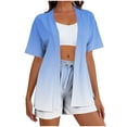 thumbnail image 2 of BRGZLK Women's 2 Piece Outfits Summer Casual Loose Gradient Cardigan Tees and Drawstring Shorts Comfy Sets Vacation Beach Clothes Blue XL, 2 of 6