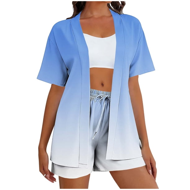 Cardigan Largo para Mujer con Bolsillos Suelto Casual Poliéster Conjunto con Pantalones Cortos Y Top, Sudadera Y Pantalones para Mujeres