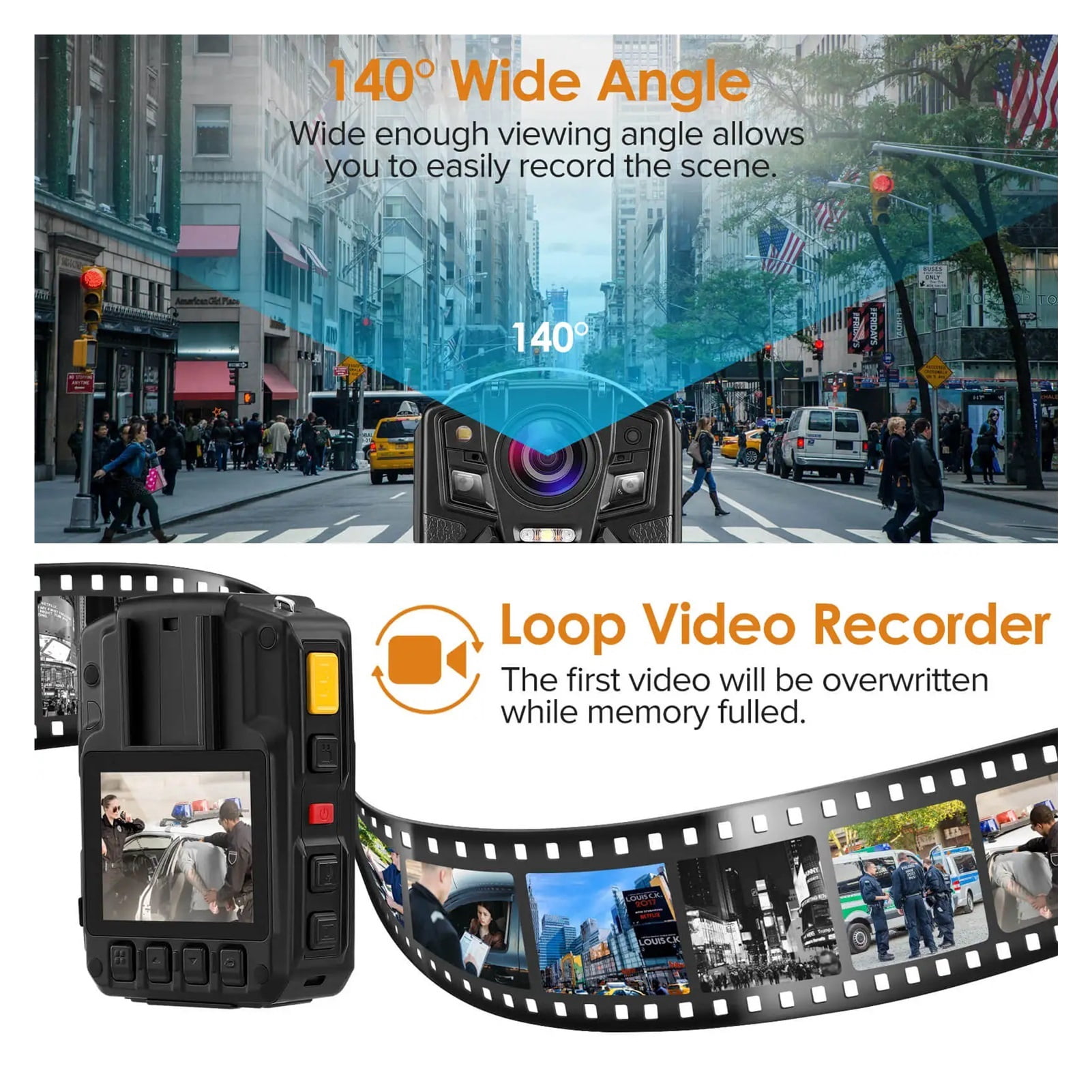 Body Cameras For Law Enforcement 1080P 140° Wide Angle Body Mounted Body Camera Video Recorder GPS IR Night Vision Cam