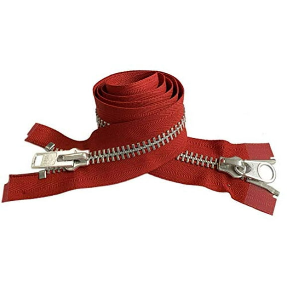 YKK #10 Extra Heavy Duty Aluminum Hot Red Parka"2-Way" Dual Separating Jacket Zipper - Color: Hot Red #519 - Made in The United States (1 Zipper Per Pack)