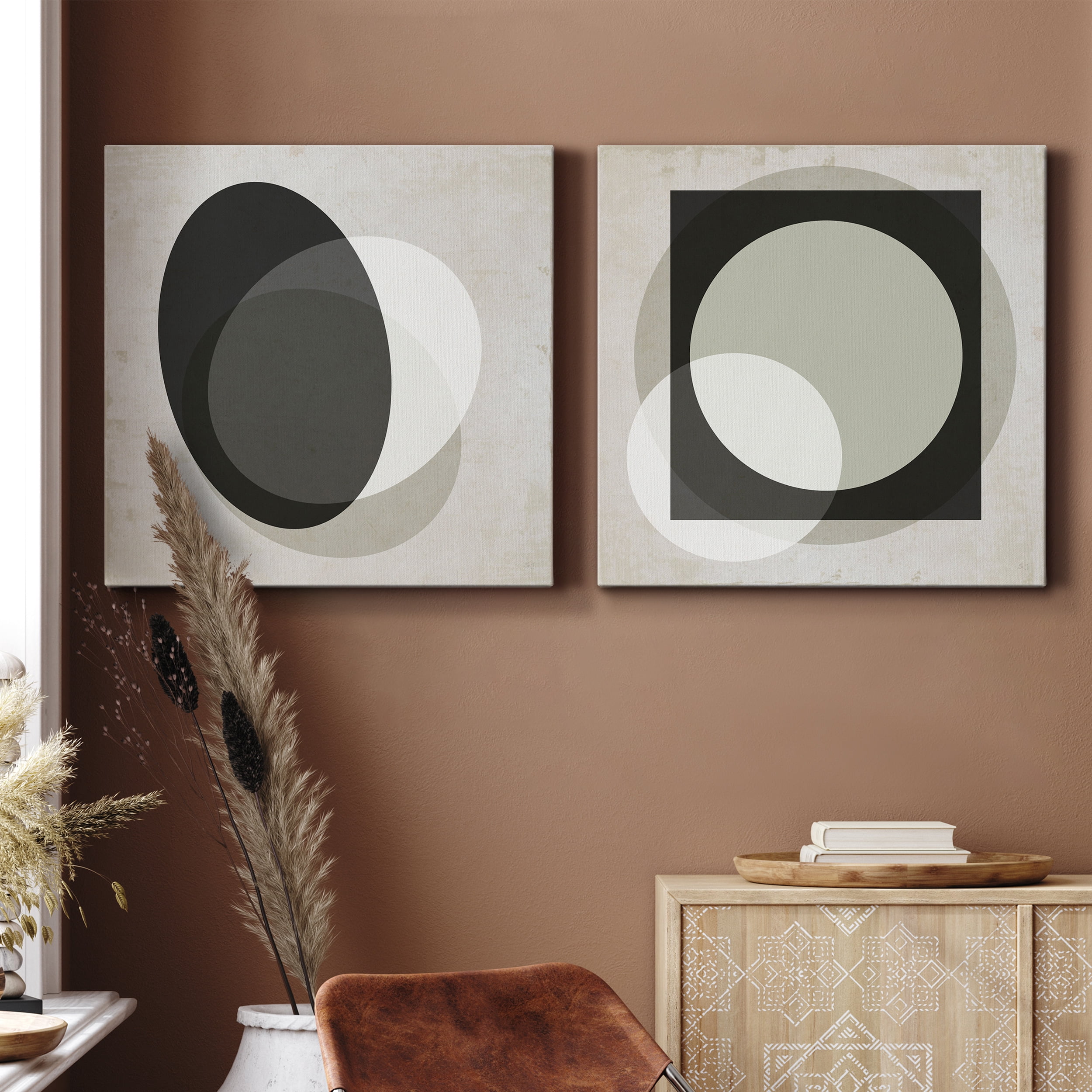 Moderniste Neutre I - Premium Gallery Wrapped Canvas - Ready to Hang Set of 2 - 16 x 16 Each