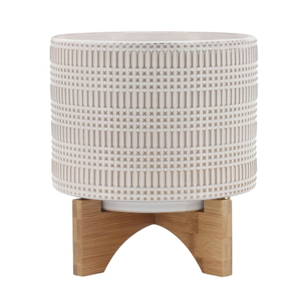 Sagebrook Home Ceramic 8  Tribal Planter With Stand  Ivory  Round  Ceramic  Contemporary  7 H  Geometric