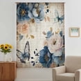 thumbnail image 3 of Vintage Blue Floral Sheer Curtains 45 Inches Long, Butterflies Flower Tan Light Filering Curtains, Breathable Simi Curtain Privacy Drapes for Kitchen Bathroom Lightweight Small Window Treatment, 3 of 9