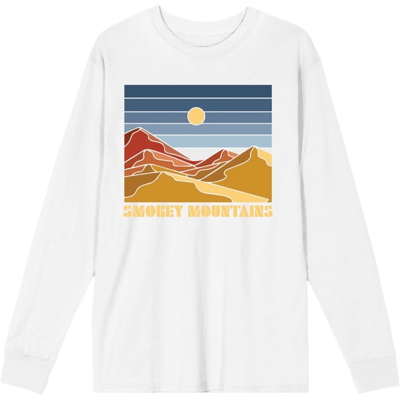 Adventure Society Smokey Mountains White Adult Crew Neck Long Sleeve Tee-Medium