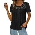 thumbnail image 2 of Fesfesfes Women Plus Size Spring Tops for Women Fashion Lace Splicing Round Neck Short Sleeve T-Shirt Blouse Tops 5XL(US:18), 2 of 6