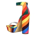 thumbnail image 3 of Women Fabric Clear Open Toe Striped Platform Chunky Heel Sandal 18494, 3 of 6