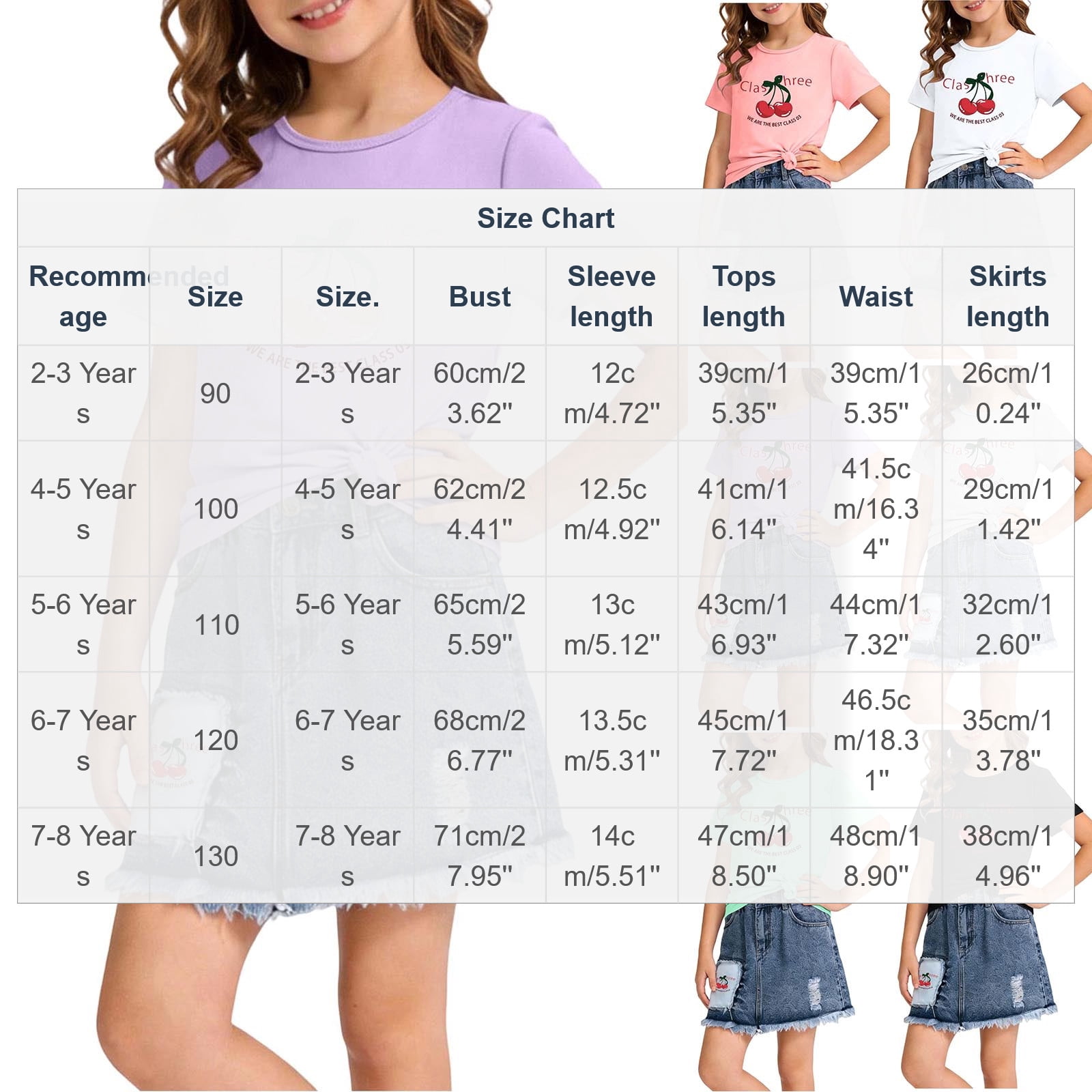ITSAME Girls Outfits 2-Piece, Crewneck Printed T-Shirts and Denim Skirts Summer Comfortable Clothes Set Pink Size 6