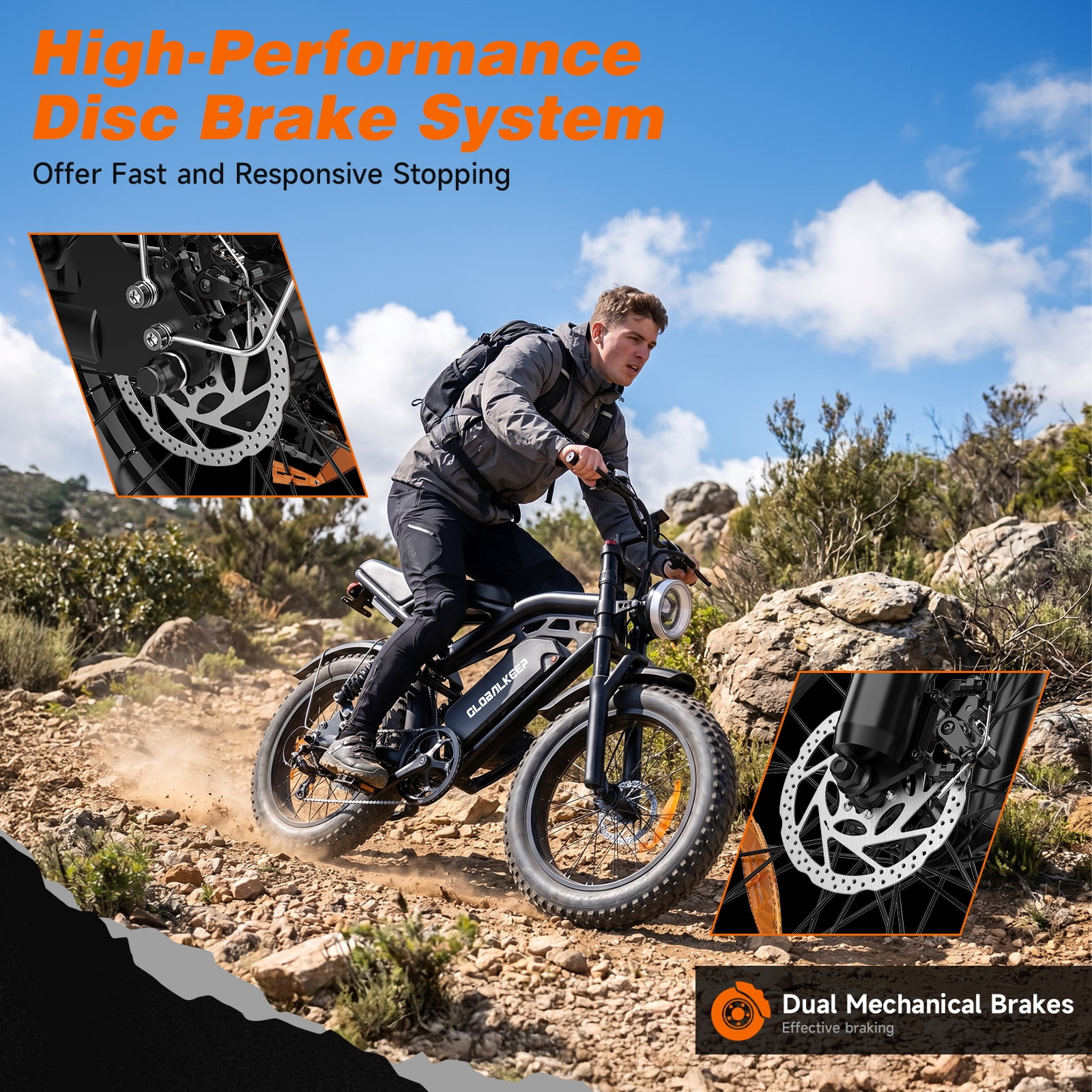 GlobalKeep Electric Mountain Bike for Adults, Peak 1500W Motor, 20"x4" Fat Tire E Bicycle, 48V/15.6Ah Battery UL2849