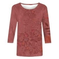 thumbnail image 4 of Tnhcen Hauts Basiques Vintage à Imprimé Floral pour Femmes, Col Rond, Manches 3/4, Coupe Ample, Grande Taille, Chemises Graphiques d'Automne P-5TG, 4 of 5