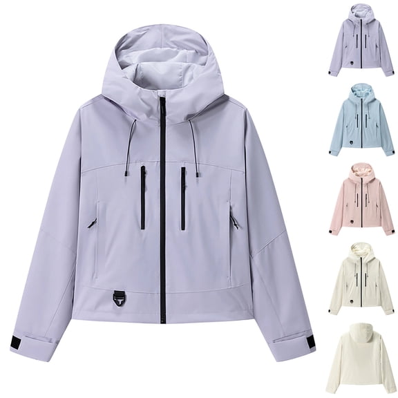 Women's Packable Rain Jacket With Hood Women Breathable Lightweight Hooded Outdoor Jacket Women'S Solid Color Detachable Cap Breathable Thin Sunscreen Coat Jacket