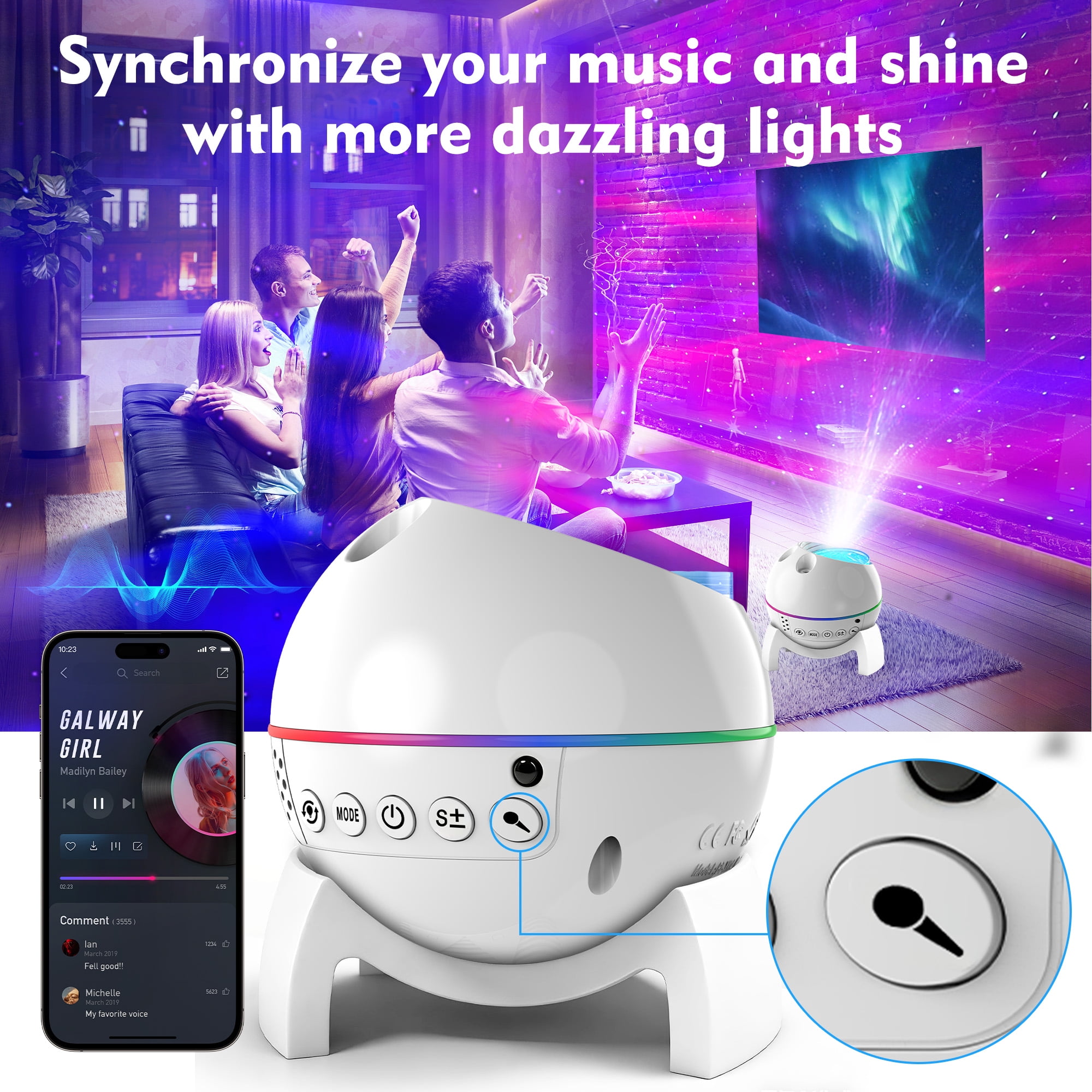 DAYBETTER Moon Star Projector, Galaxy Light Projector for Bedroom,Remote Control and Color Changing Timer Aurora Bedroom Kids Night Light ,Gifts Room Decor for Teen Girls Boys White