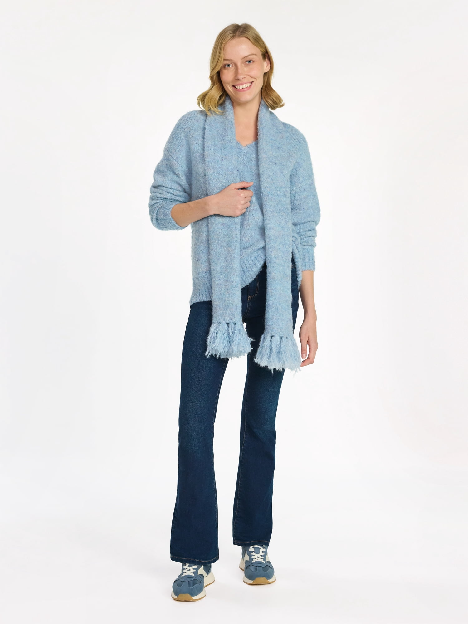 99 Jane Street Women's and Women's Plus Boucle Sweater and Scarf Set, Midweight, 2-Piece, Sizes XS-4X