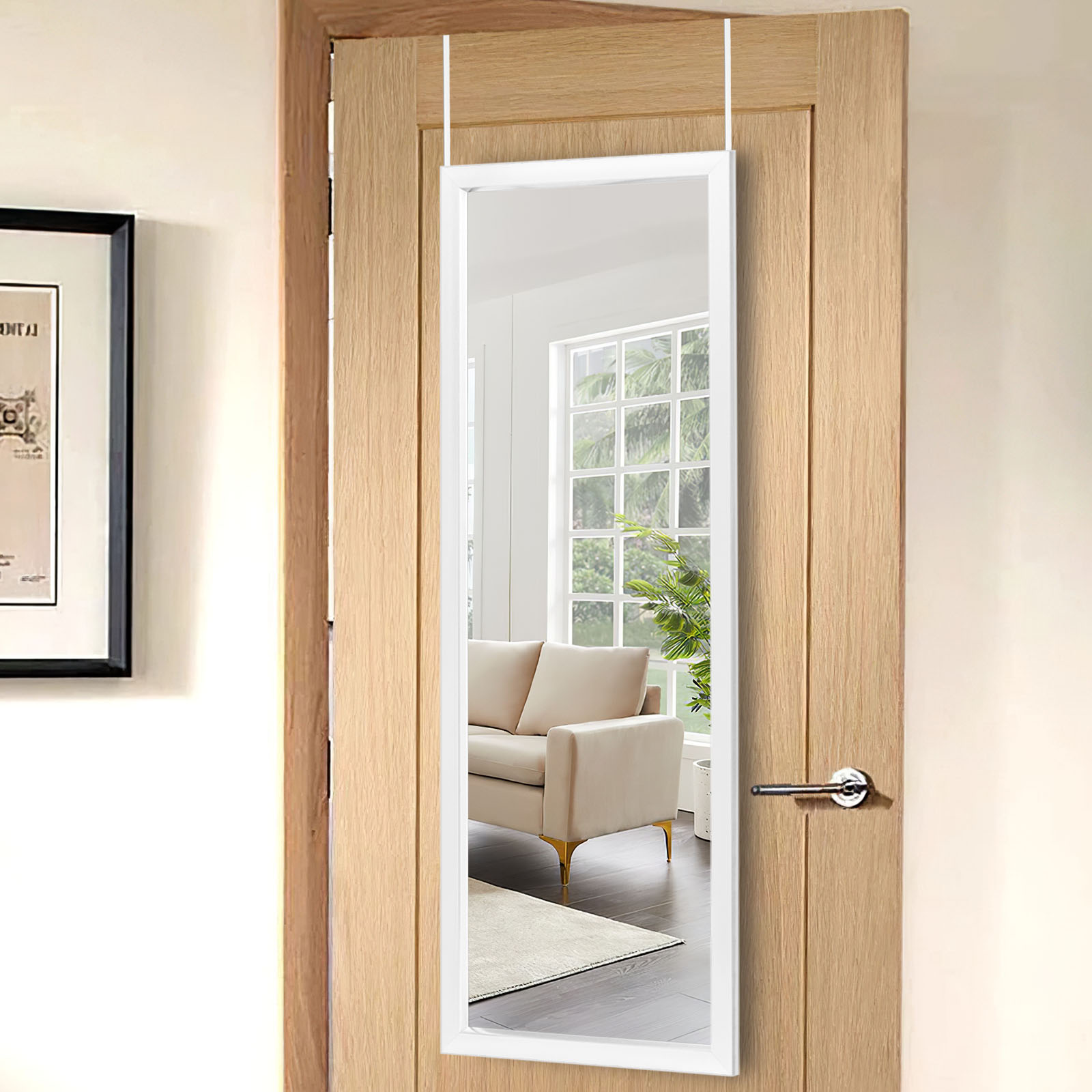 47"*16" Full Length Over The Door Mirror Hanging Mirror for Bedroom Dorm Room White