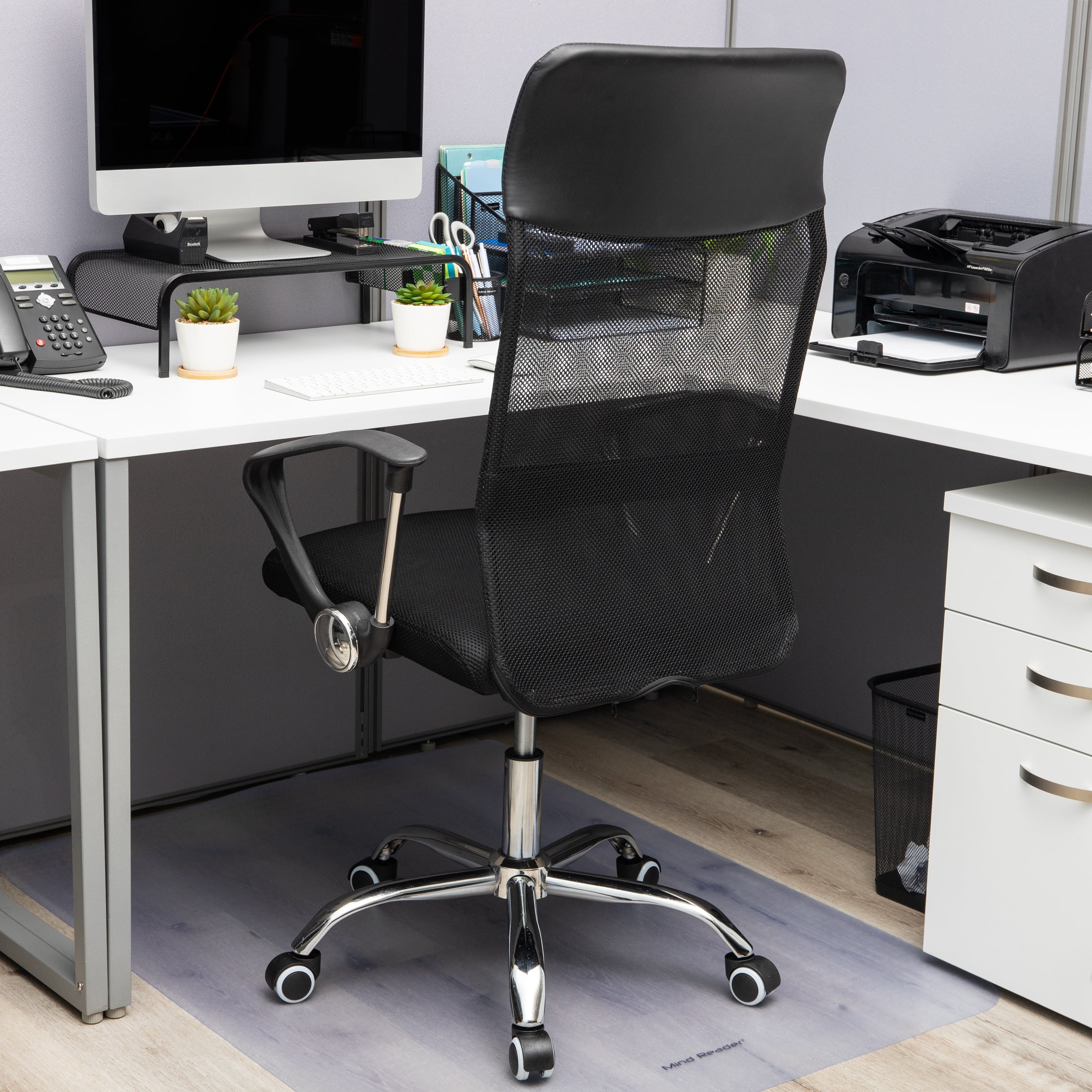 Mind Reader Swivel Office Chair with Headrest, Height Adjustable, Desk Chair, Office, 25.5"L x 21"W x 42.5-47"H