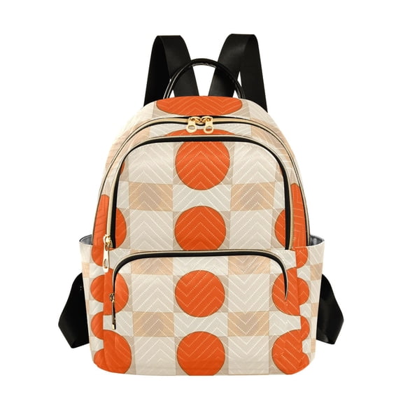 FORMRS Mini Backpack Purse for Women Quilted Travel Daypack Casual Shoulder Bag, Orange Geometric Circles