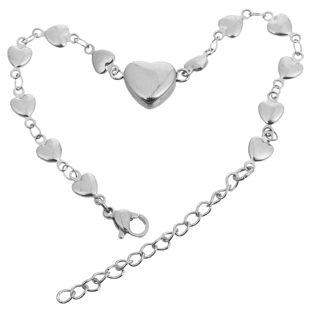 Pulsera de eslabones de corazón para mujer: cadena ajustable de acero inoxidable - Pulsera de eslabones con dije de corazón para uso diario en banquetes