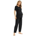 thumbnail image 4 of Women's Maternity Nursing Pajamas Set Zipper Breastfeeding Sleepwear Set Soft Short Sleeve Tops with Long Pants 2 Piece Pregnancy Loose Loungewear Pjs Set S-3XL, 4 of 7