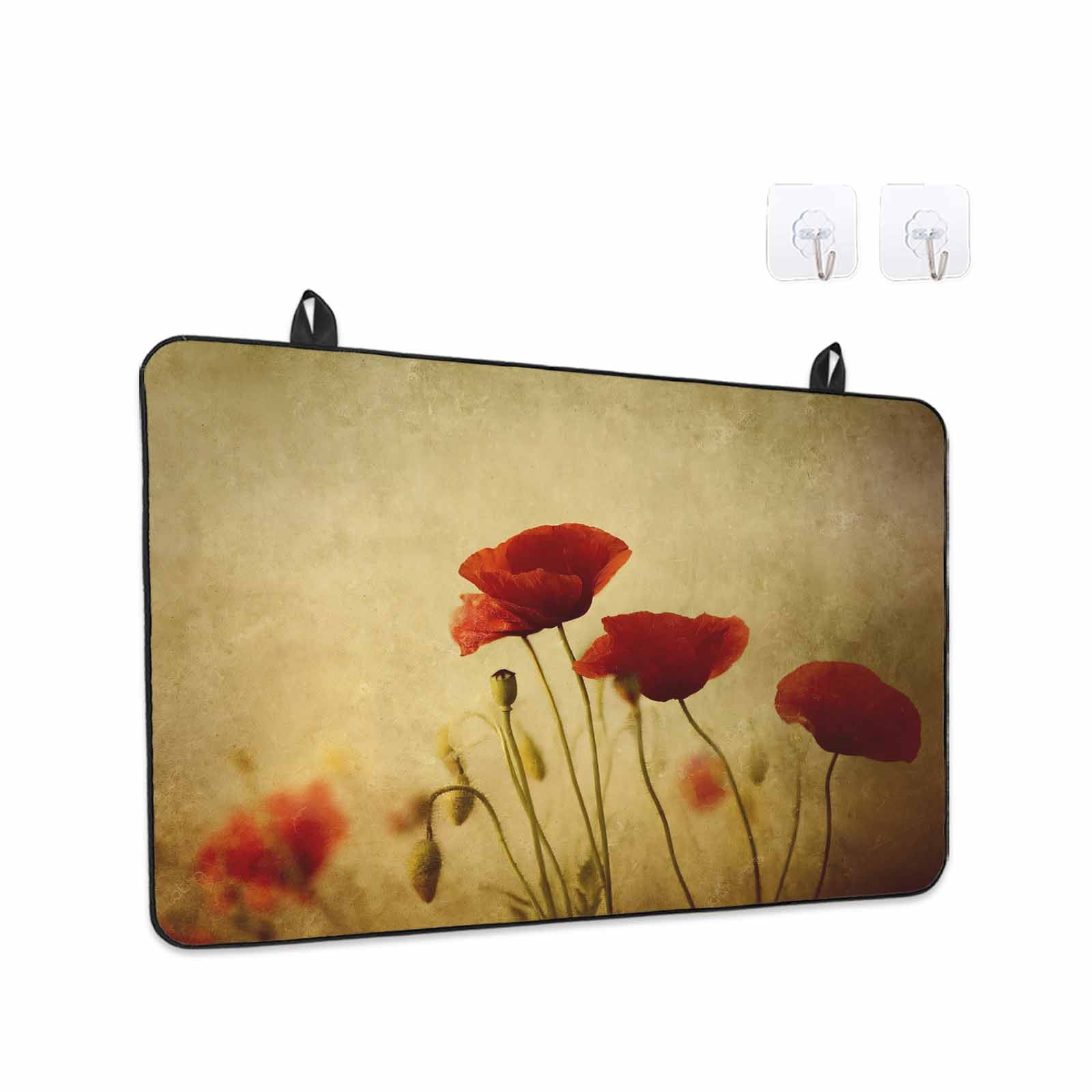 Red Poppy Flower Stove Top Cover for Electric Stove, Heat-proof & Non Slip Glass Top Stove Cover Protector, Vintage Farmhouse Vintage Floral Plant Kitchen Flat Cooktop Rubber Mat 24x21 Inches