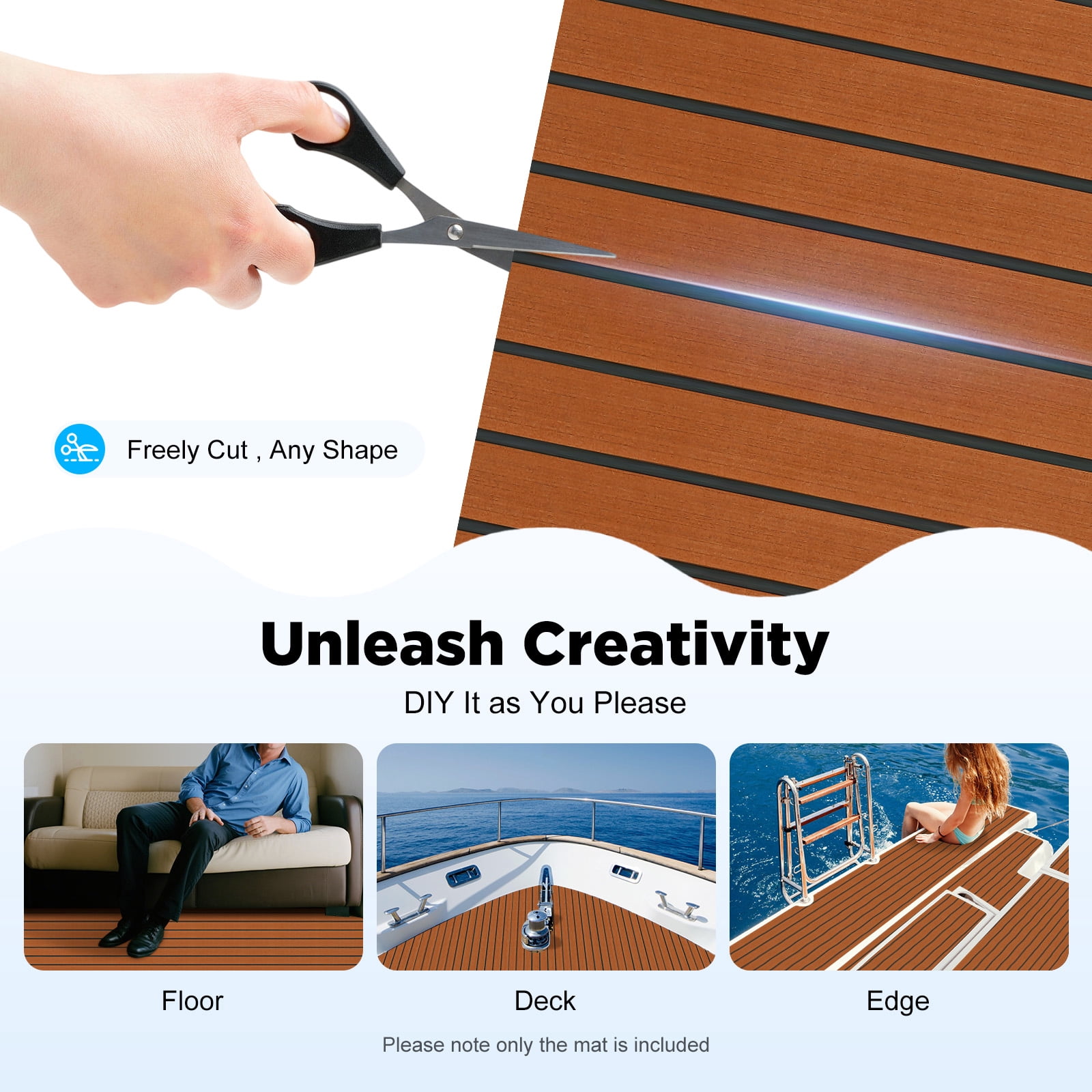 Boat Flooring EVA Foam Decking Sheet Faux Teak Marine Mat Marine Carpet Cooler Tops Seating Non-Slip Self-Adhesive Flooring Material for Motorboat RV Yacht Kayak Swimming Pool 95" x 24"