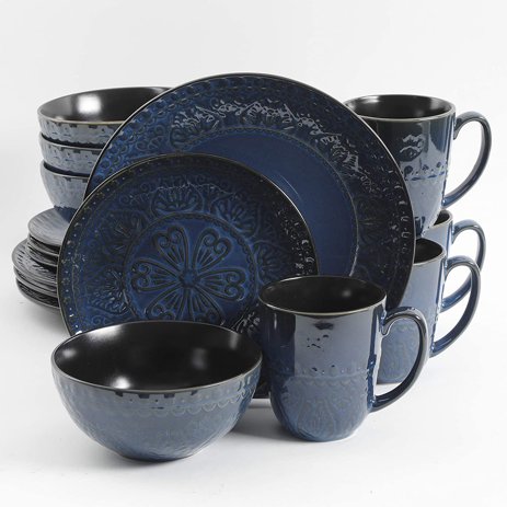 Gibson Elite Milanto Durable Stoneware Glazed 16 Piece Dinnerware Set, Blue