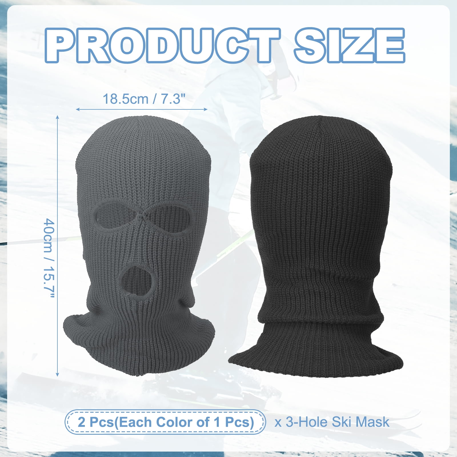 Uxcell 3-Hole Full Face Mask Cover, Ski Mask Knitted Warm Knit Cover Winter Balaclava Face Mask Cap Ski Polyester&2Pcs&Black/Dark Gray-Fitting for(Men/Women/Winter Outdoor Sports/Skiing)