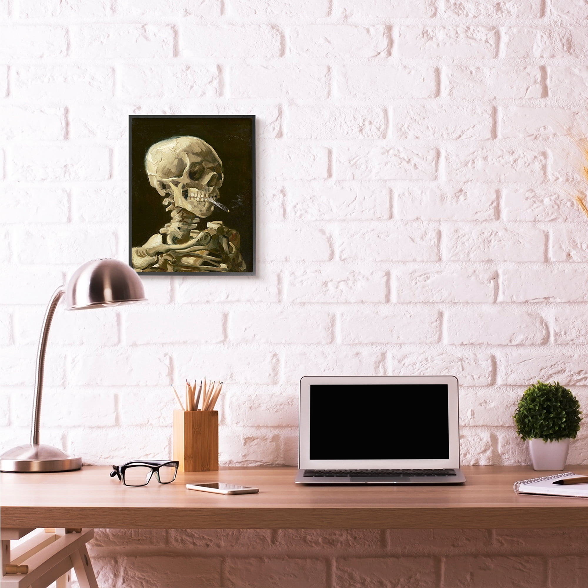 Stupell Industries Skeleton With A Smoke Tan Black Van Gogh Classical Painting Black Framed Art Print Wall Art, 16x20, by Vincent Van Gogh