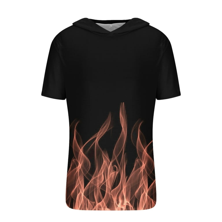 Men's Funky Graphic Short Sleeve Hoodie Fashion Flame Printed Hooded  Streetwear Short Sleeve Sweatshirts T-Shirts