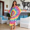 thumbnail image 3 of Xixirimido Vibrant Tie-dye Print Women Kaftan Dresses Plus Size Beach Cover Up Deep V-Neck Batwing Sleeves Swimsuit Coverups Summer Caftan Dress, 3 of 7