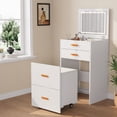 thumbnail image 1 of Coiffeuse 3-en-1 avec Miroir DEL – Éclairage Réglable – Chaise de Rangement à Roulettes – Table de Maquillage Gain de Place pour Chambre, Appartement, Dortoir – Couleur : Blanc, 1 of 8