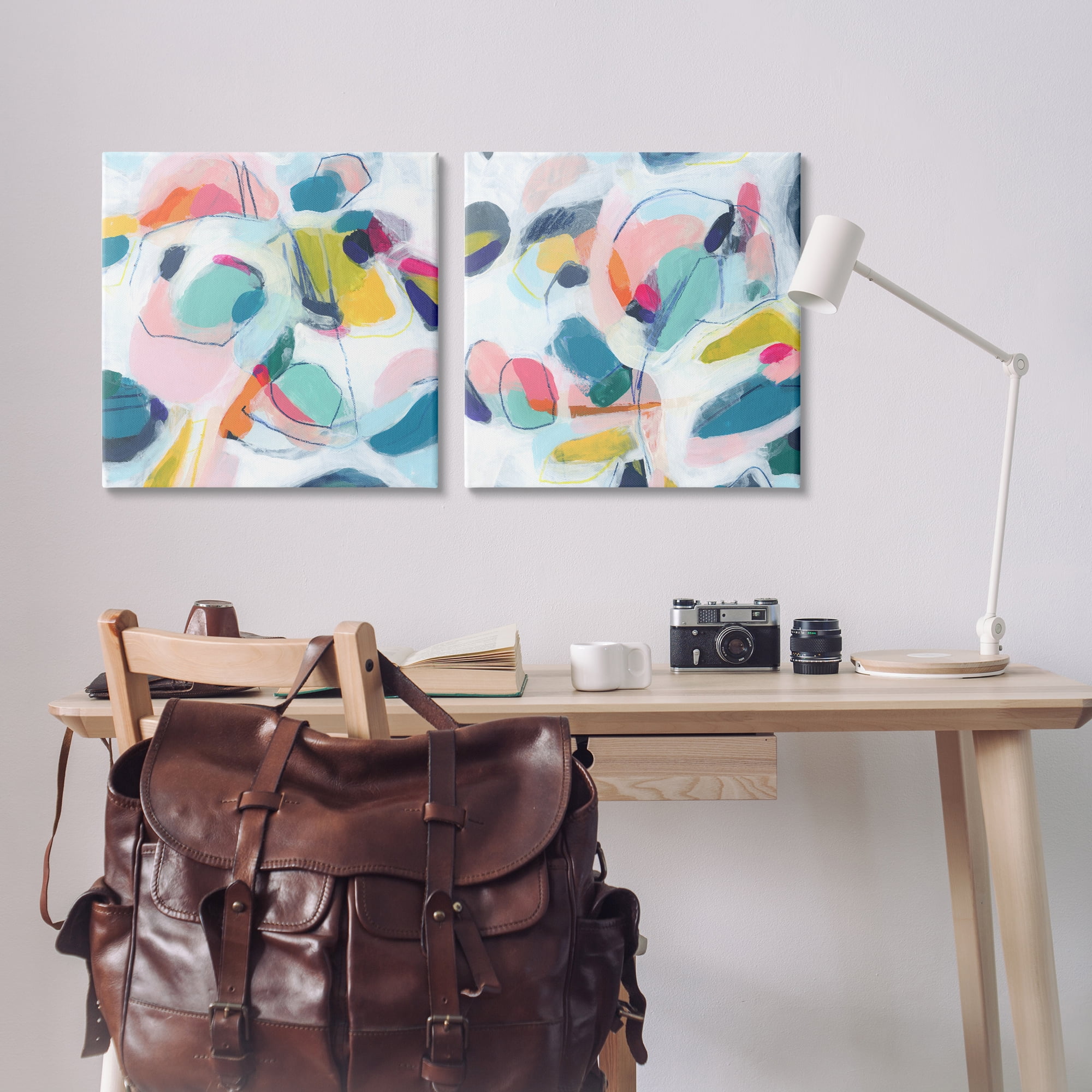 Stupell Industries Eye-catching Abstract Pastels Abstract Painting Wrapped Canvas Art Print Wall Art, 24 x 24, Set of 2