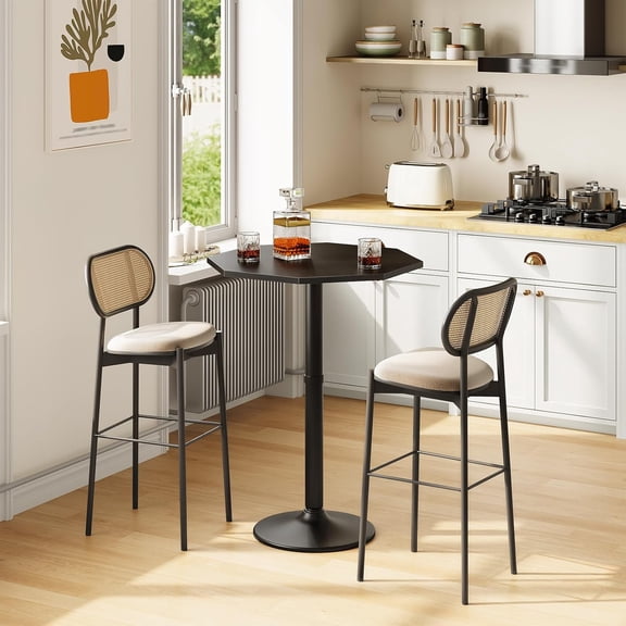 Black Bar Table, Modern Pub Table with Sturdy Metal Base, Octagonal Bar Height Cocktail Table, for Kitchen Living Room Small Spaces