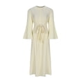 thumbnail image 6 of Up to 35% off Ndbuld Women's Spring Midi Dress Long Puff Sleeve Dress Women's Winter Soft Slim Temperament Pleated Trumpet Sleeve Round Neck Dress,Beige,XL, 6 of 6