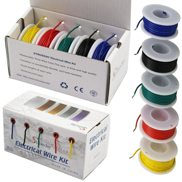 22 AWG Flexible 1007 Cable de conexión de cobre estañado - Cable de alambre trenzado de 300 V para electricidad y caja de bricolaje,Box-1