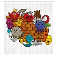 thumbnail image 3 of Ambesonne Graffiti Shower Curtain, Cartoon Cat Bird Skull, 69"Wx84"L, Multicolor, 3 of 5