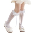 thumbnail image 4 of Girls Stockings Bowknot Ribbon Sweet Thigh High Stockings Socks for Little Girl Student Ruffle Knee Socks, 4 of 9