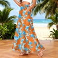 thumbnail image 2 of LWavelet Women Abstract Camo Print Maxi Skirt Elastic Waist With Pockets Casual Long Skirt Orange M, 2 of 5