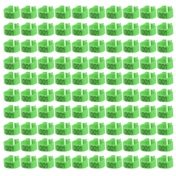 100PCS/Bag 8MM 001-100 Numbered Plastic Letter Pigeon Bird Leg Bands Rings(green)