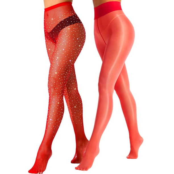 Pantimedias VEBZIN rojas de red y brillantes para mujer x2 pares