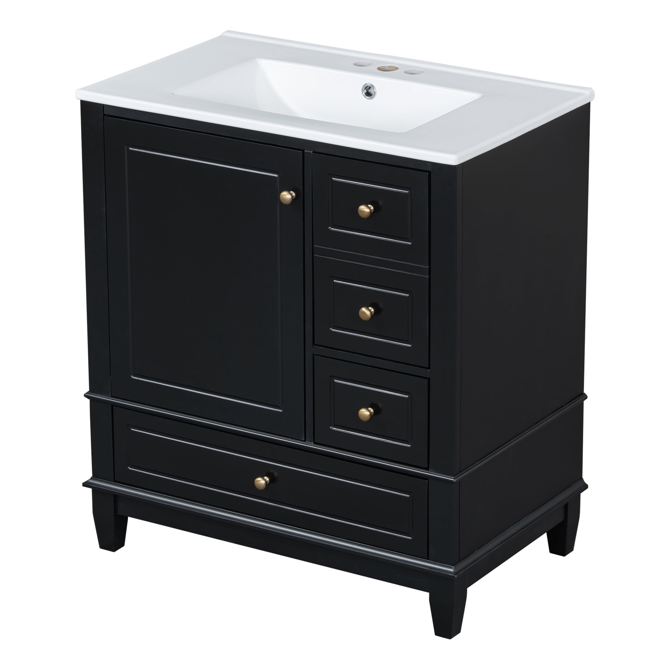 Christopher Knight Home 30" Bathroom Vanity with Ceramic Sink, Soft-Close Door and 3 Drawers, Black