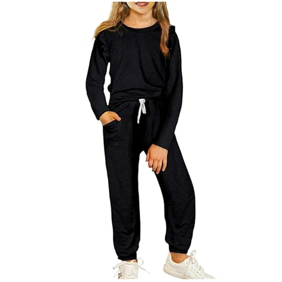 Erwazi Ensembles pour Filles Enfants Vêtements Mignons T-Shirt à Manches Longues et Pantalon Ensemble Automne Ensembles de Vêtements pour Filles 4-13 Ans