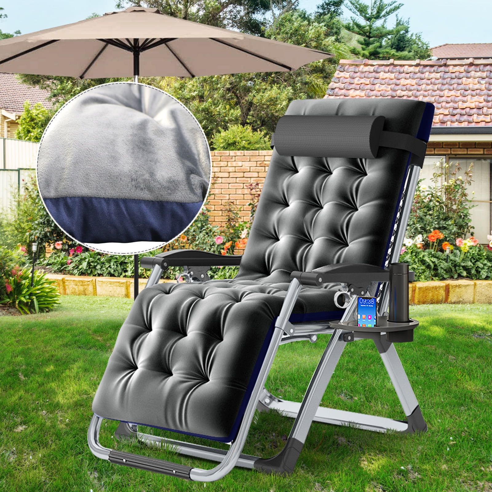 Docred Oversized Padded Zero Gravity Chair, Folding indoor Outdoor Patio Recliner w/ Headrest