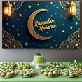 thumbnail image 5 of Elegant Ramadan Mubarak Lanterns Background Blue Crescent Stars Banner Decorations Photography Backdrop Islamic Celebration Party Supplies Religious Event, 5 of 8