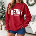 thumbnail image 2 of felwors Women's Merry Christmas Sweatshirt - Glitter Patch Letter Print, Long Sleeve Pullover Red, M, 2 of 6