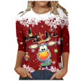 thumbnail image 1 of WEAIXIMIUNG T-Shirt de Noël Imprimé Col Rond Manches 3/4 Décontracté pour Femmes Saint-Valentin, 1 of 5