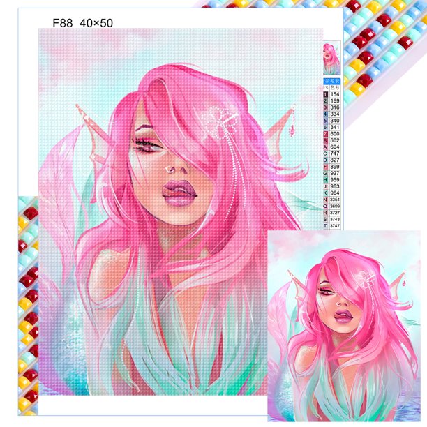 Pintura de diamante 5D DIY con cuentas cuadradas, kit de sirena rosa, decoración del hogar, 40x50cm