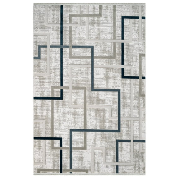Skyler Grey Geometric Acrylic Area Rugs for Living Room Jacquard Textured Modern Rugs Soft Geometric Rug for Bedroom Washable Rug Non-Slip Bohemian Carpet Perfect for Dining Room Office Beige