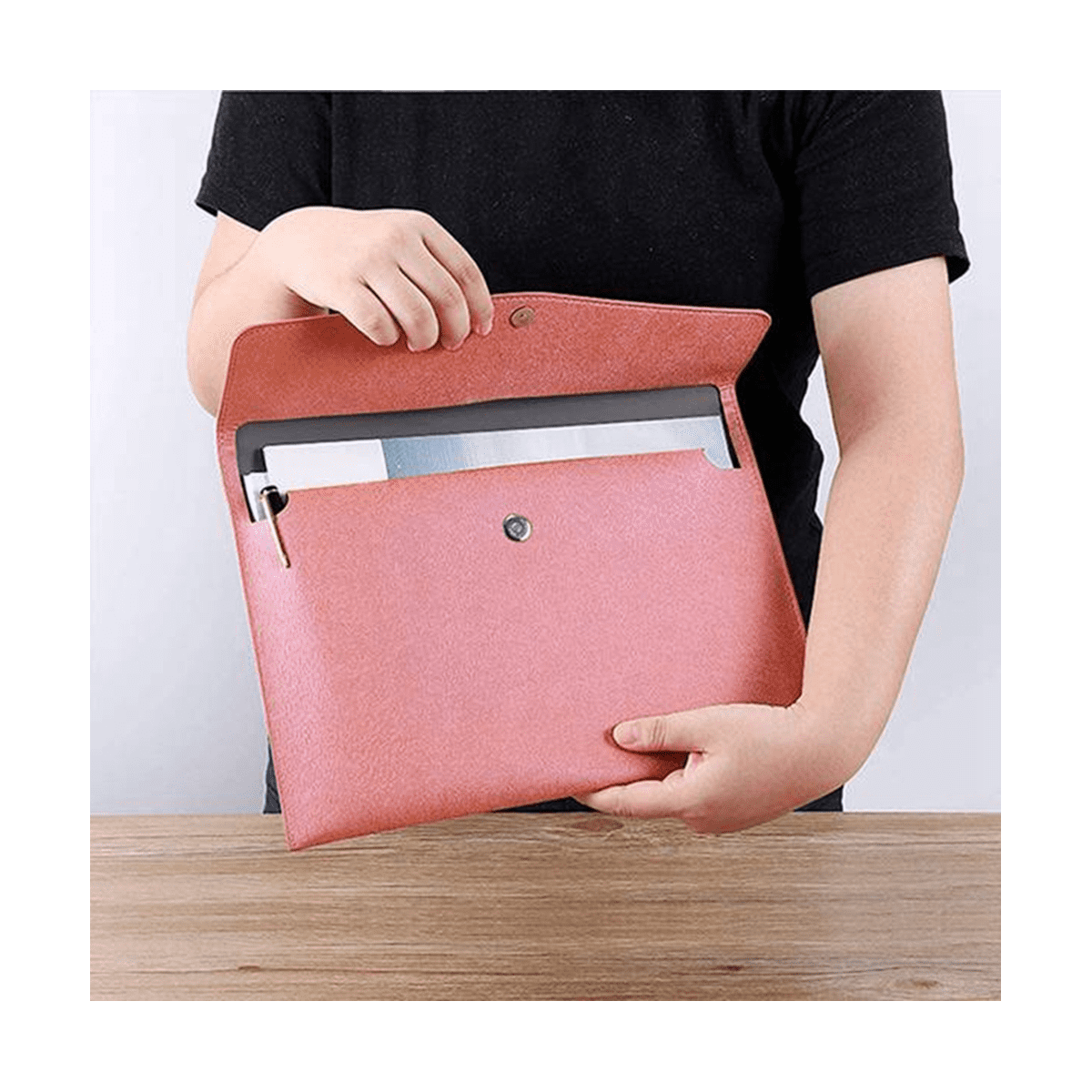 Dossier en Cuir PU A4 Porte Documents Portefeuille Impermeable Enveloppe avec Fermeture a Pression Rose Walmart